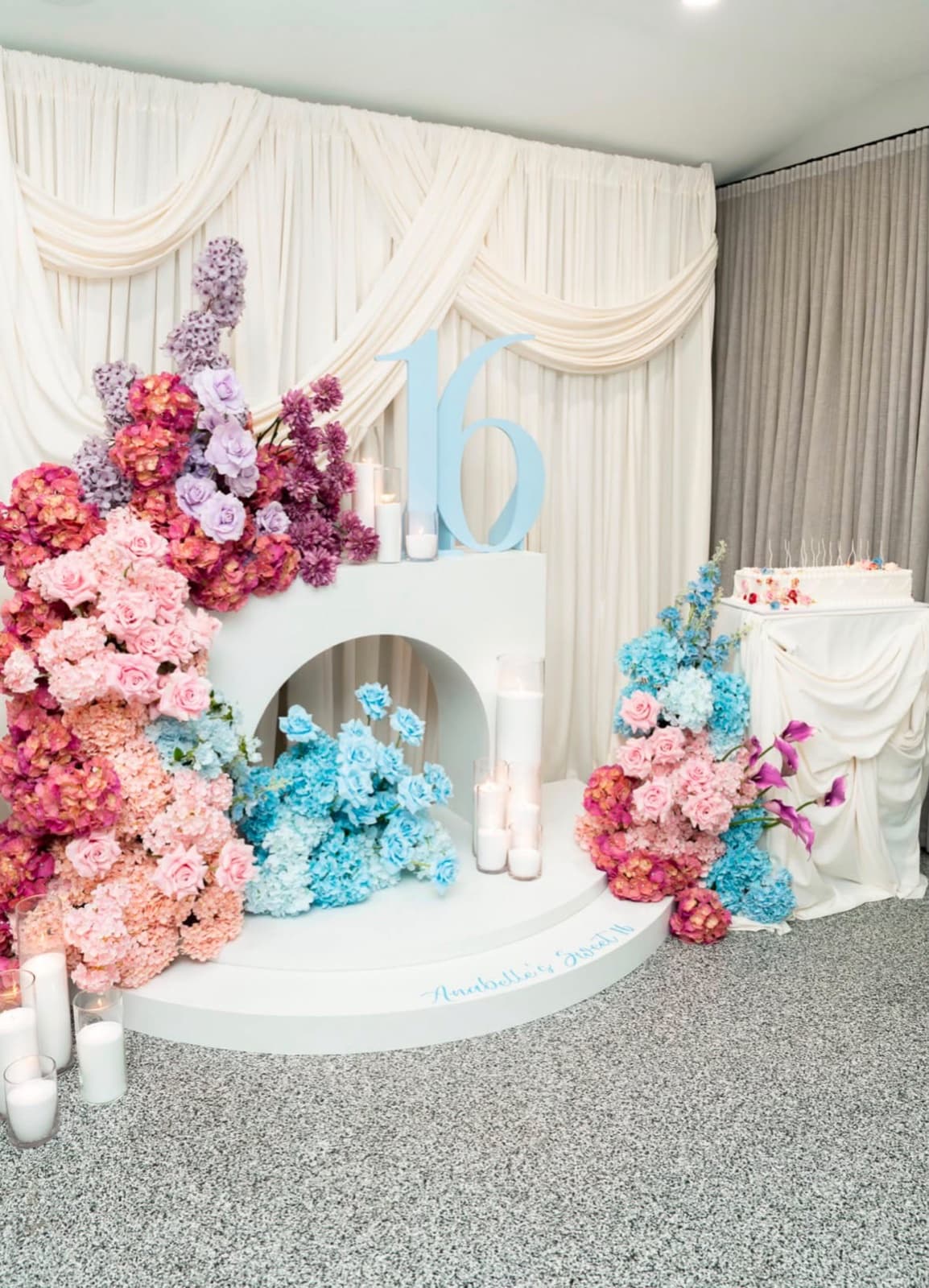 Birthday party styling with balloon installations and themed decorations