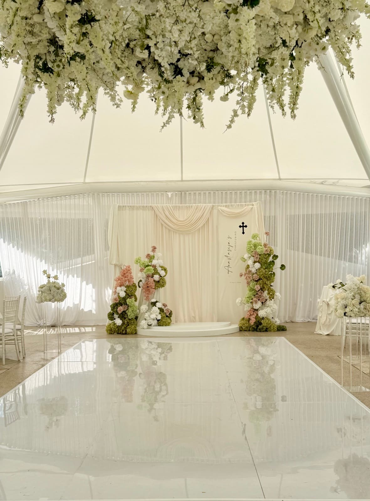 Christening and baptism event styling with elegant decorations in Melbourne